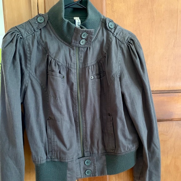 Olive Green High Waist Bomber Jacket - Picture 2 of 3